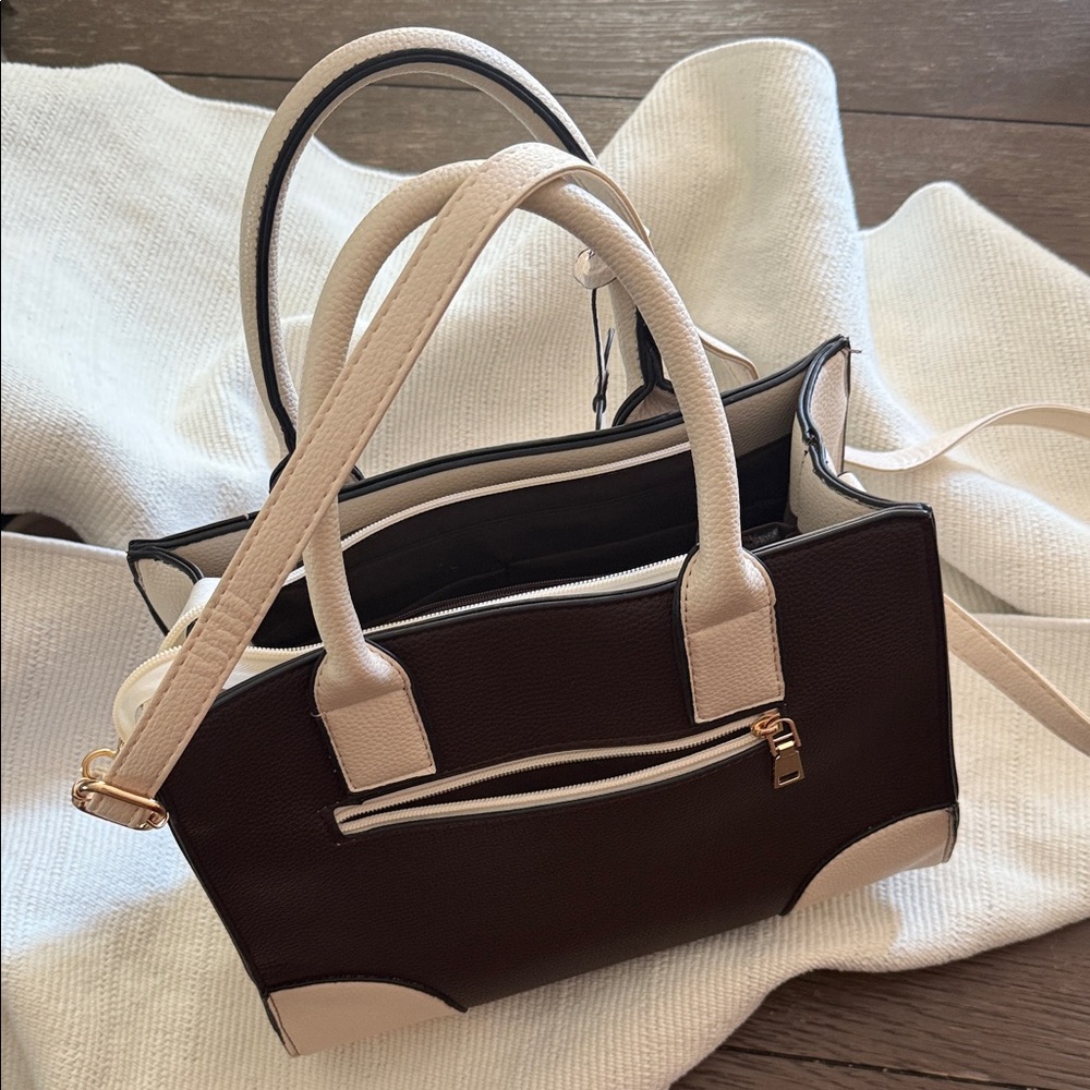 Elegant Cream and Brown Handbag